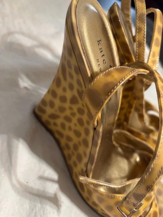kate spade Yellow Leopard Print Crisscross Strappy Heels - Picture 2 of 6